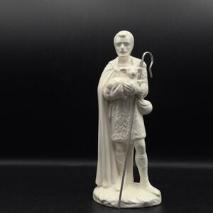 Vtg 1970s Holland Mold Handcrafted Ceramic Glazed Shepherd Figurine Holding Lamb